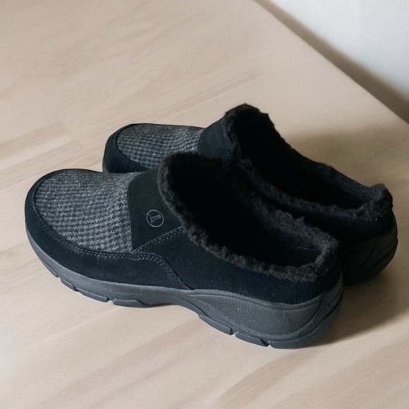 LANDS’ END Sherpa Lined Suede All Weather Black Mule Size 10 Durable Gothic Goth - Picture 9 of 12